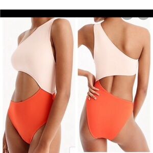 J Crew La Playa one shoulder color block cut out tankini bikini